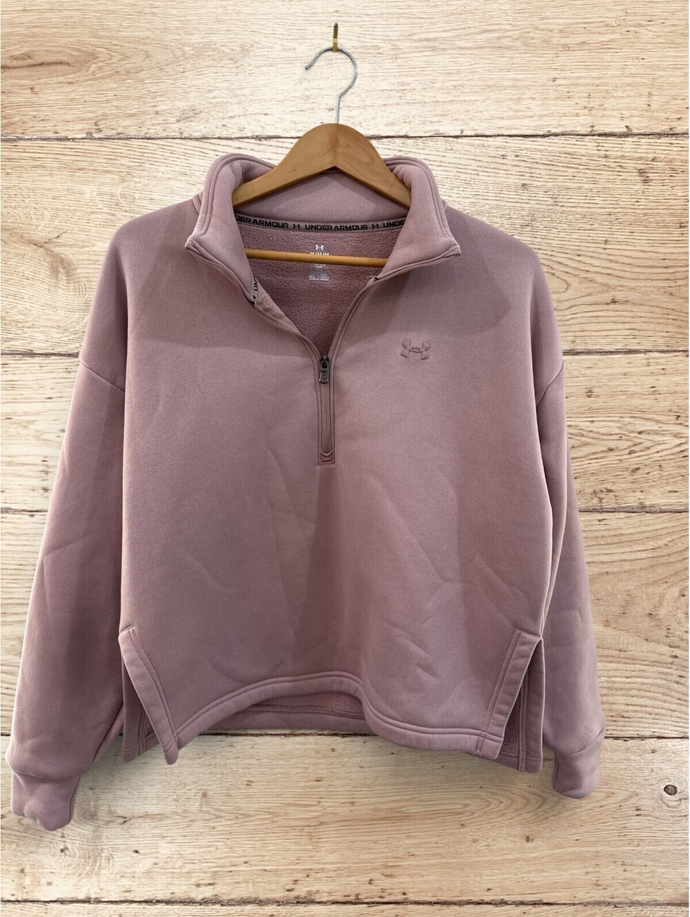 Under Armour M Mauve Cropped Quarter Zip Fleece Pullover Athleisure Cozy